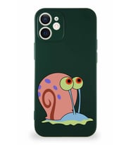 Apple iPhone 12 Soft Premier Kapak Salyangoz Gary Tasarımlı Silikon Kılıf - Yeşil (Şeffaf)
