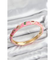 Mineli Pirinç Pembe Çiçek Motifli Gold Kadın Kelepçe 5886