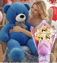 90 Cm Peluş Ayı ve LED Işıklı Romantik Lila Yumoş Peluş Ayıcık Buketi Doğüm Günü Hediyesi (Koyu Mavi)