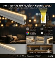 12 Volt 4x8 mm Günışığı 3000 K Mobilya Gömme Neon Led 50 Metre IP65