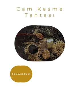Cam Kesme Tahtası* Mutfak Tahtası Oval 25x35cm Baharat Görünümü