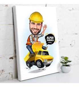 İş Makinesi Operatörü Erkek Karikatürlü Kanvas Tablo