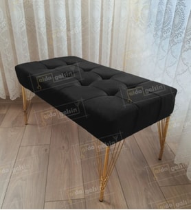 Modern Dilim Puf Ayakucu Puf Gold Metal Ayak (100*45) (Siyah)