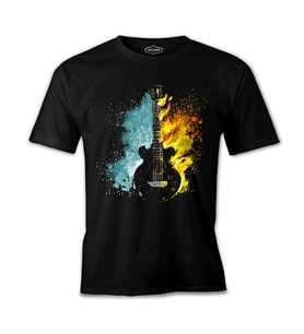 Guitar in Fire and Ice Siyah Erkek Tshirt
