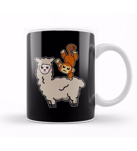 Funny Monkey Riding on Llama Cute Monkeying Around Kupa Bardak Porselen