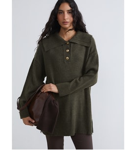 LCW Modest Haki Polo Yaka Kadın Triko Kazak