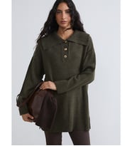 LCW Modest Haki Polo Yaka Kadın Triko Kazak