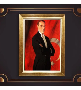 Altın Varaklı Çerçeveli Paspartulu Atatürk Tablo DC0628 (Gold)