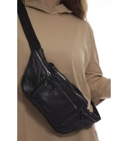 NahitaTyana Unisex Siyah Çok Cepli Hakiki Deri Freebag Bel Çantası (Siyah)