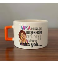 Aura Meselesi Bu Şekerim Baskılı Turuncu Kulplu C Fincan