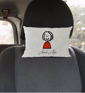 BK Gift Kişiye Özel İsimli Çöp Kadın Tasarımlı Dikdörtgen Araç Koltuk Yastığı-1