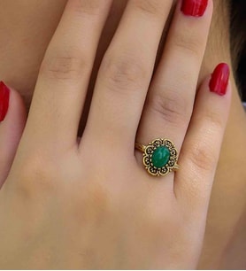 Doğal Taş Yeşil Akik Doğal Taşlı Antik Model Kadın Ayarlanabillir Yüzük euy77ya