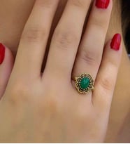 Doğal Taş Yeşil Akik Doğal Taşlı Antik Model Kadın Ayarlanabillir Yüzük euy77ya