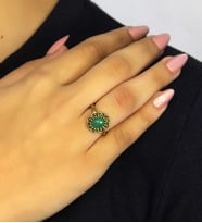 Doğal Taş Yeşil Akik Doğal Taşlı Antik Model Kadın Ayarlanabillir Yüzük euy77ya