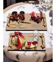 Harmony Gold Söz Nişan Tepsisi ve Damat Kahve Fincan Tepsisi (Kırmızı)