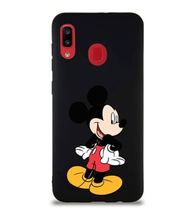 Samsung Galaxy A20 Soft Premier Kapak Mickey Mouse-D Tasarımlı Silikon Kılıf - Siyah (Şeffaf)