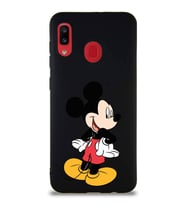 Samsung Galaxy A20 Soft Premier Kapak Mickey Mouse-D Tasarımlı Silikon Kılıf - Siyah (Şeffaf)
