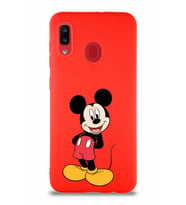 Samsung Galaxy A30 Soft Premier Kapak Mickey Mouse-B Tasarımlı Silikon Kılıf - Kırmızı (Şeffaf)