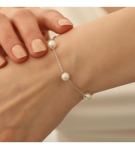 925 Ayar Gümüş Cream Tatlısu İncisi Bileklik-7mm