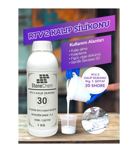 Yüksek Kalite 1. Sınıf RTV 2 Kalıp Silikonu 1 KG YARI ŞEFFAF 30 SHORE