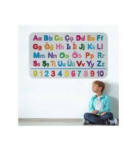 Eğitici Renkli Türkçe Alfabe ve Sayı Eğitim Stickerı, Çocuk Odası, Anaokulu Duvar Stickerı-3895-85x130
