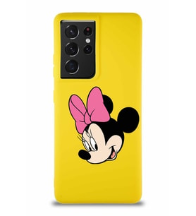 Samsung Galaxy S21 Ultra Soft Premier Kapak Minnie Mouse-B Tasarımlı Silikon Kılıf - Sarı (Şeffaf)