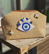 Punch İşlemeli Burslu Jüt Clutch - El Yapımı Vintage Portföy Çanta