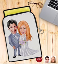 BK Gift Kişiye Özel Sevgililer Karikatürlü Taşınabilir Koruyucu Tablet Kılıfı & Organizer Çanta - Siyah-104