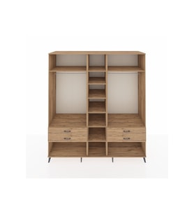 Kronos Dolap 10 Raflı 4 Çekmeceli 2 Askılı 220x59x243 Çam-Çam/Çam