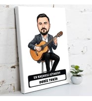 Gitariste Hediye Erkek Karikatürlü Kanvas Tablo