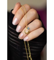 Yuvarlak Plaka Model  Mavi Nazar Boncuklu Gümüş Kolye (Gold)