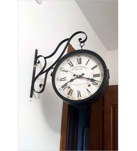 Büyük 45cm Sessiz Yuvarlak Çelik Çift Taraflı Caml Dikey Duran İki Yönlü Duvar Saati Station Clock (Siyah - Kömür - Koyu Gri - Hardal - Açık Gri)