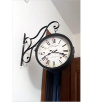 Büyük 45cm Sessiz Yuvarlak Çelik Çift Taraflı Caml Dikey Duran İki Yönlü Duvar Saati Station Clock (Siyah - Kömür - Koyu Gri - Hardal - Açık Gri)
