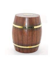 Periboia Pirinç Ahşap Fıçı Kumbara 18 Cm (Standart)