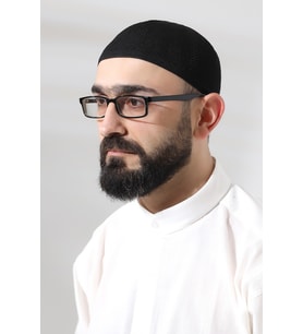 Baba Günü Hediyesi - Siyah Safir Dantel Detaylı Örme Namaz Takkesi