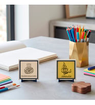 Yüceltmenin Esrarını Anlatan Sübhânallah Motifli Set ve Metinli Bismillah İkili Masa Aksesuarı 10x10 cm, Pudra - Sarı