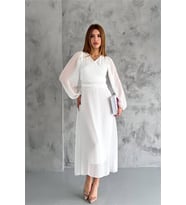 Neşeli butik kadın kemer detaylı astarlı ponpon şifon elbise NBKKLF2052 (Ekru)