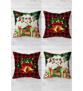 Christmas Zil Hediye Yılbaşı Ağacı Gizli Fermuarlı Kırlent Kılıfı Koltuk Yastık Kılıfı Takım(4adet) (Yeşil)
