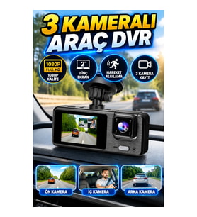 3 Kameralı Araç İçi DVR Geri Görüş Kamerası – 2 İnç Ekran, 1080P Ön Kamera, Hareket Algılama