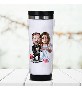 Kişiye Özel Evlendik Ayvayı Yedik Karikatürlü Termos Bardak