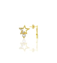 Gümüş altın yaldızlı baget kesim zirkon taşlı kalp sallantılı yıldız küpe SGTL12771GOLD