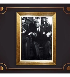 Altın Varaklı Çerçeveli Paspartulu Atatürk Tablo z4949 (Gold)