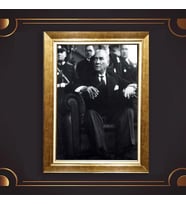 Altın Varaklı Çerçeveli Paspartulu Atatürk Tablo z4949 (Gold)