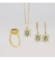 925 Ayar Gümüş Baget Zultanıt Taşlı Gold Anturaj Gümüş Set