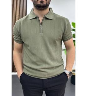 Erkek Nokta Desenli Polo Yaka Tişört Açık Yeşil Edw462