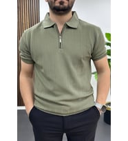 Erkek Nokta Desenli Polo Yaka Tişört Açık Yeşil Edw462