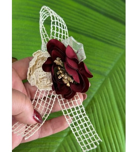11X5 CM ÇİÇEKLİ TASAARIM YAKA İĞNEİ BROŞ (Bordo)