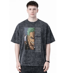 Roronoa Zoro One Piece Anime Baskılı Unisex Oversize Eskitme Yıkamalı Tişört