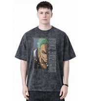 Roronoa Zoro One Piece Anime Baskılı Unisex Oversize Eskitme Yıkamalı Tişört
