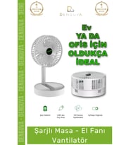 #Vantilatör Üç Hız Kademeli 1200mAh Bataryalı Güçlü Taşınabilir Usb Şarjlı Masa El Fanı Vantilatör